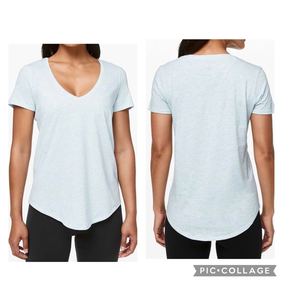LULULEMON Women’s LOVE TEE V-NECK Short Sleeve HEATHERED BREEZY Blue Pima Size 8